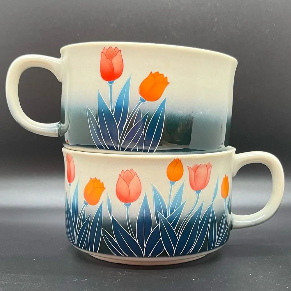 Vintage Otagiri Floral Soup Bowls with Handles